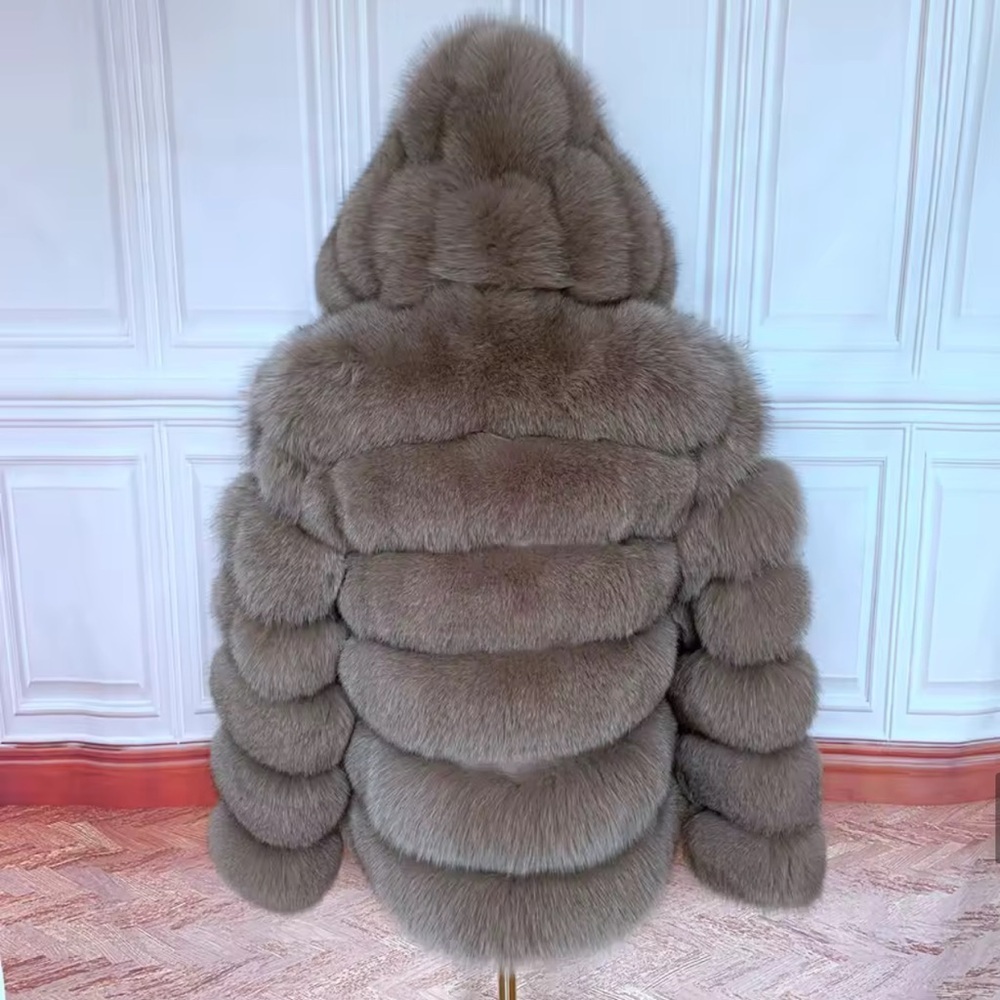 Luxurious real Fur Hooded Jacket - dark beige - Picture 2 of 2